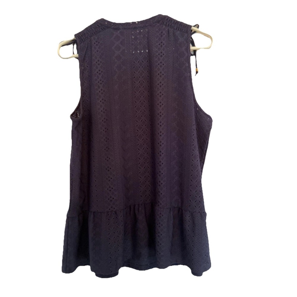 Michael Kors Stretch Women's Sleeveless Top Navy Blue Eyelet Ruffle Hem Size L - Picture 3 of 9